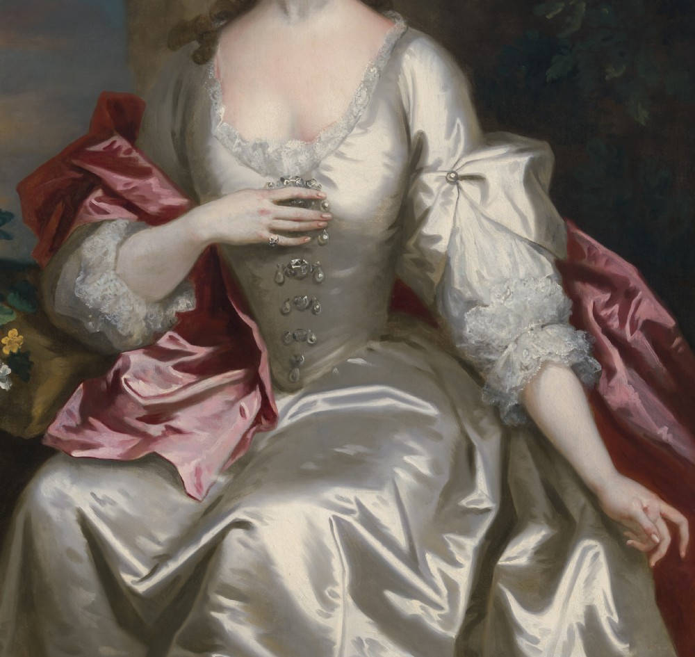 Portrait of a Lady in a White Silk Dress & Red Drapery, Signed and Dated 1739; John Vanderbank (1694–1739), Oil on canvas painting View IX