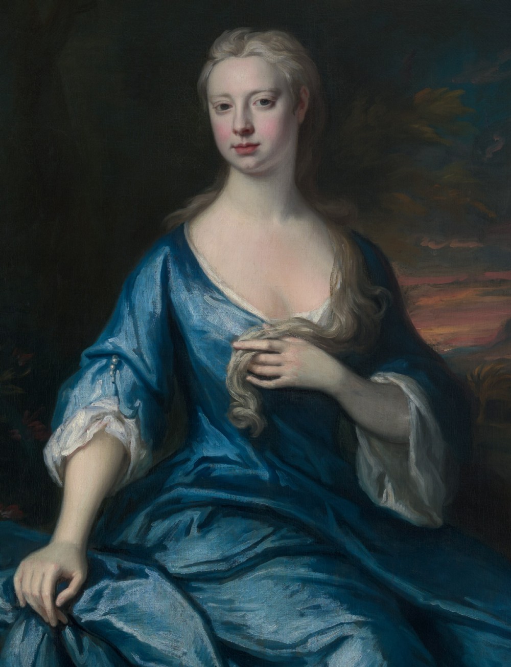 Portrait of Mary Hooper (née Davie) in Blue Dress Seated in a Parkland c. 1715–1725; Jonathan Richardson the Elder (1667–1745), Oil on canvas painting View VI