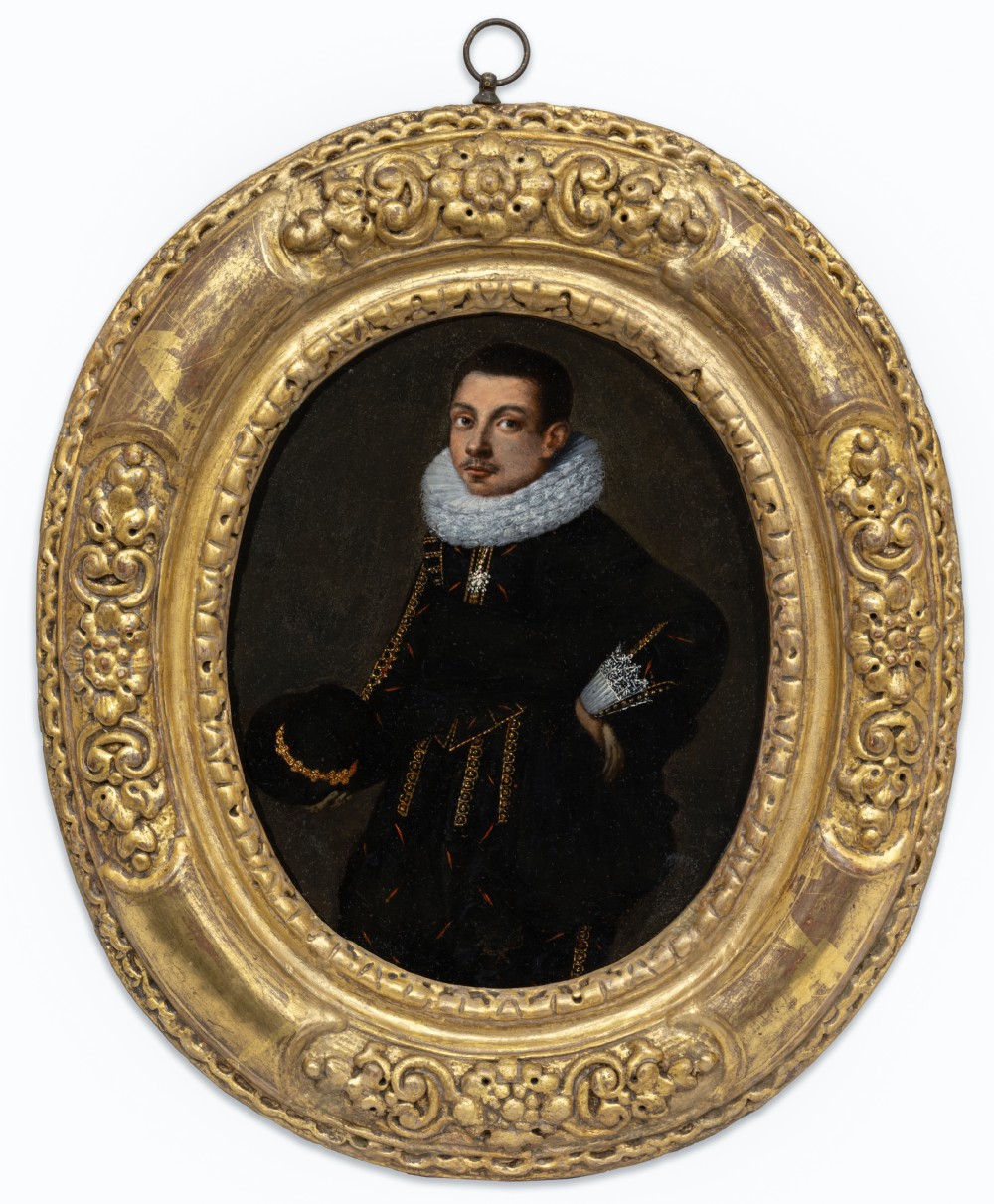 Portrait of an Elizabethan Gentleman in Doublet with Gold Trim c.1595; Manner of Hieronimo Custodis (died c.1593), Oil on copper painting