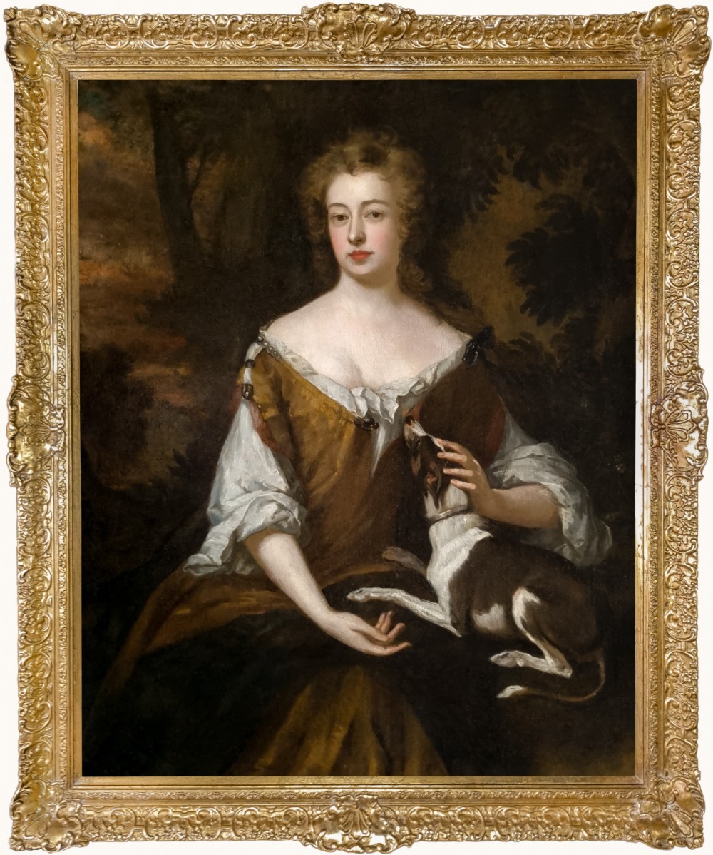 Portrait of an Elegant Lady with Her Pet Dog, c.1690–1700; Studio of Sir Godfrey Kneller (1646–1723), oil on canvas
