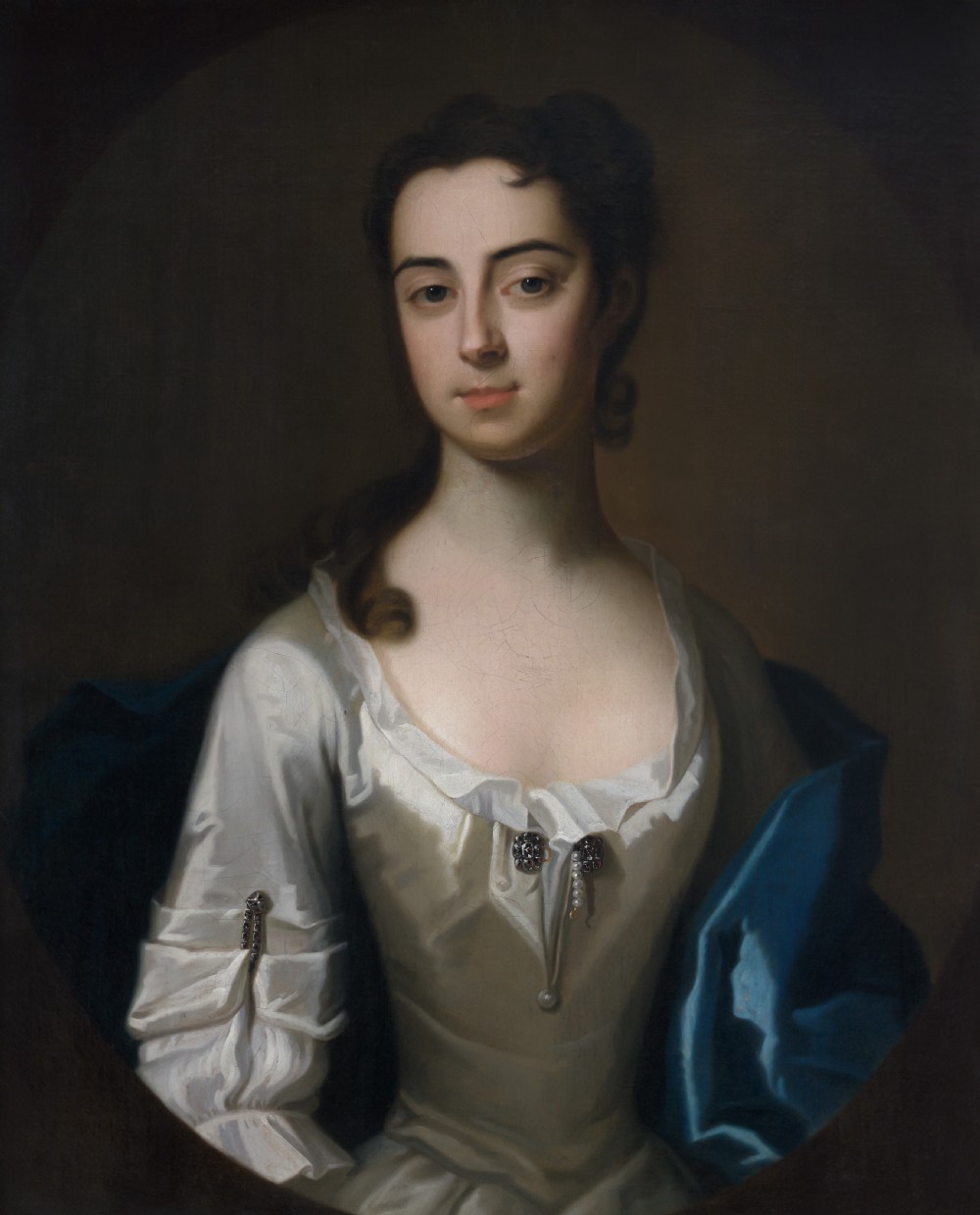 Portrait of Jane Harris (later Mrs Bigg) in a White Dress and Blue Mantle c.1731; By Enoch Seeman (the Younger) (c.1694–1745), oil on canvas painting View V