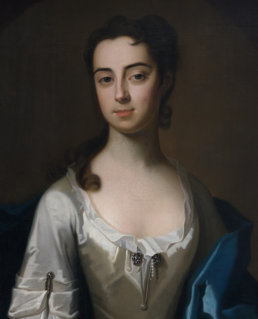 Portrait of Jane Harris (later Mrs Bigg) in a White Dress and Blue Mantle c.1731; By Enoch Seeman (the Younger) (c.1694–1745), oil on canvas painting View VI