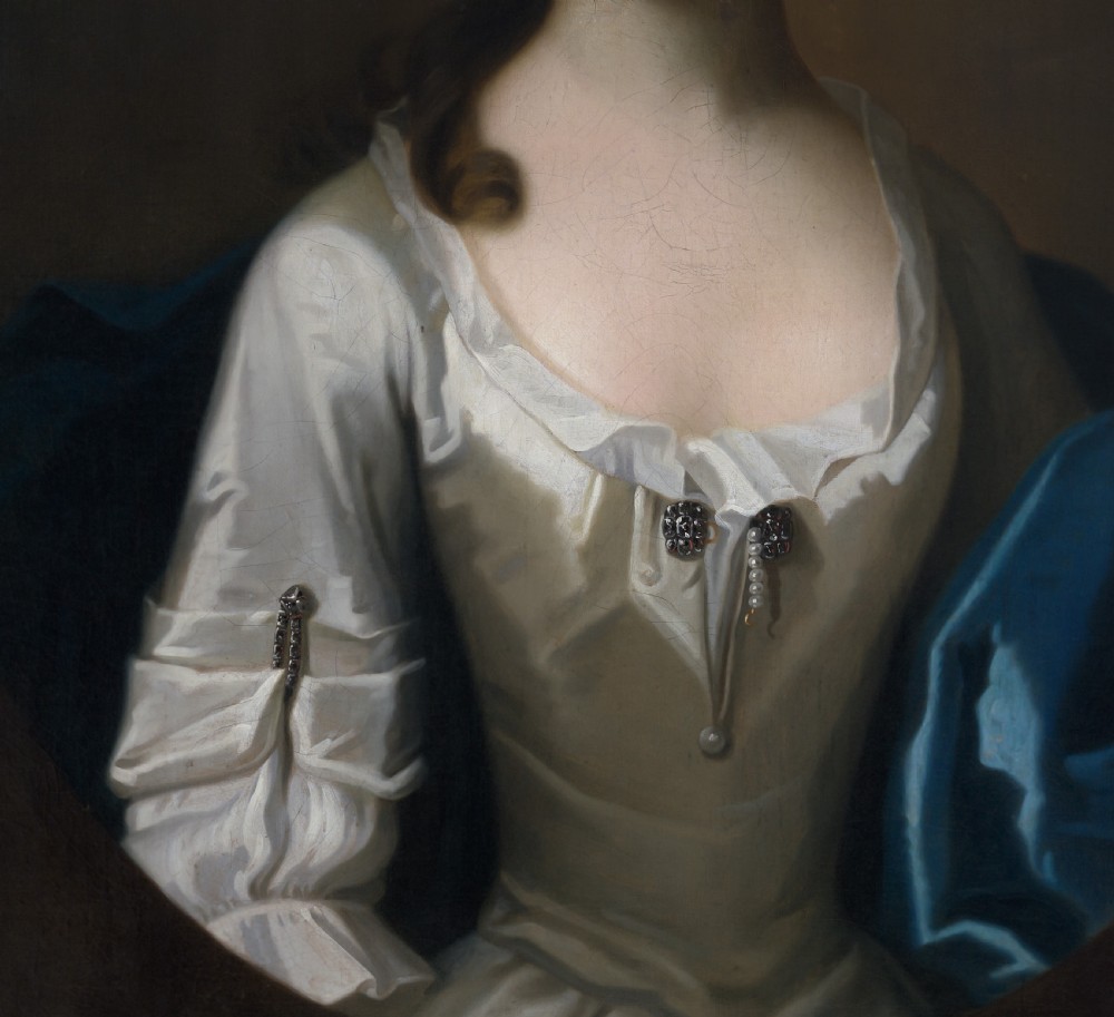 Portrait of Jane Harris (later Mrs Bigg) in a White Dress and Blue Mantle c.1731; By Enoch Seeman (the Younger) (c.1694–1745), oil on canvas painting View VII