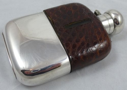 C1900 SILVER PLATED AND CROCODILE SKIP HIP FLASK - ADDITIONAL PHOTO 1
