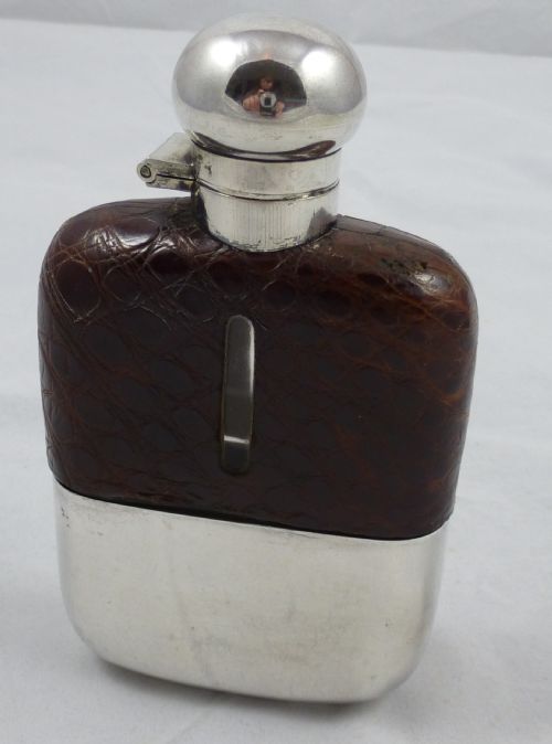 C1900 SILVER PLATED AND CROCODILE SKIP HIP FLASK - ADDITIONAL PHOTO 2
