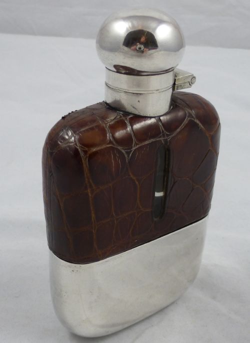 C1900 SILVER PLATED AND CROCODILE SKIP HIP FLASK - ADDITIONAL PHOTO 3