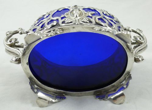 FRENCH MID C19TH EMILE HUGO 950 STANDARD SOLID SILVER CONDIMENT DISH WITH BLUE LINER - ADDITIONAL PHOTO 3