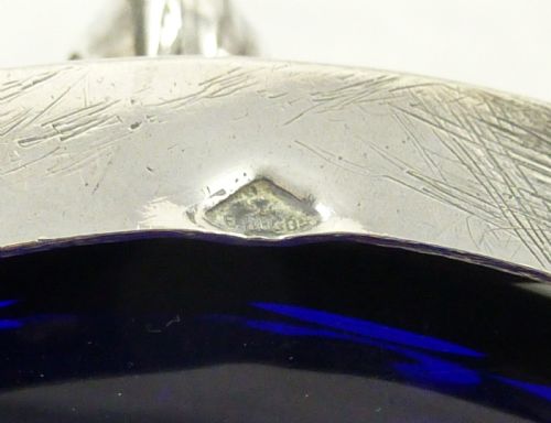 FRENCH MID C19TH EMILE HUGO 950 STANDARD SOLID SILVER CONDIMENT DISH WITH BLUE LINER - ADDITIONAL PHOTO 4