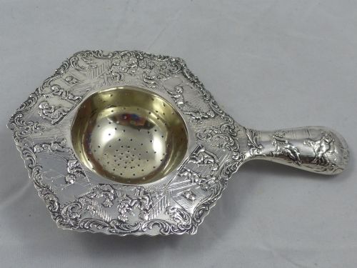 LATE C19THEARLY C20TH GERMAN HANNAU SOLID SILVER TEA STRAINER BY GEBRUDER DINGELDEIN - ADDITIONAL PHOTO 1