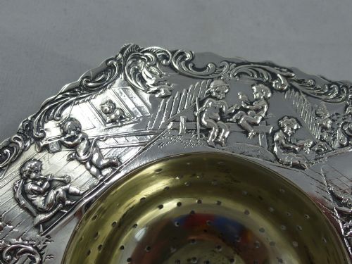 LATE C19THEARLY C20TH GERMAN HANNAU SOLID SILVER TEA STRAINER BY GEBRUDER DINGELDEIN - ADDITIONAL PHOTO 5