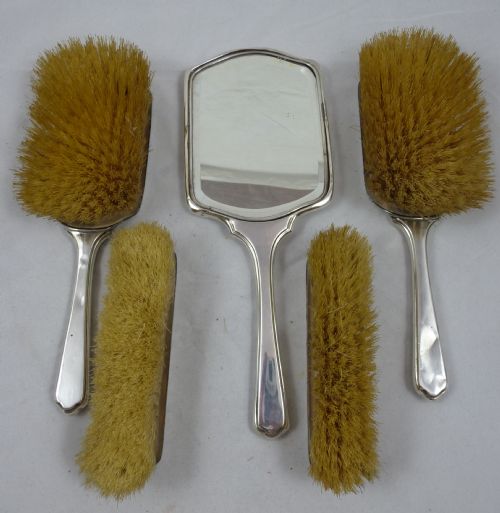 AN ART DECO HALLMARKED SILVER DRESSING TABLE SET BY JAMES WILLIAM BENSON CHESTER - ADDITIONAL PHOTO 3