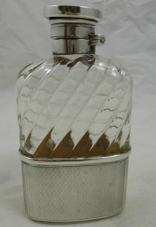 AN EDWARDIAN HALLMARKED STERLING SILVER AND GLASS HIP FLASK BY MOSLEY FLOWERS CO - ADDITIONAL PHOTO 1