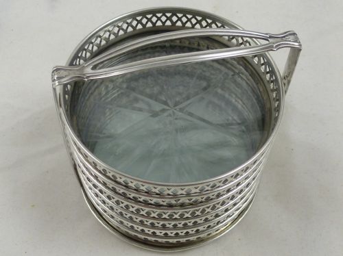 A CANADIAN BIRKS STERLING SILVER AND CUT GLASS COASTER AND STAND SET - ADDITIONAL PHOTO 1