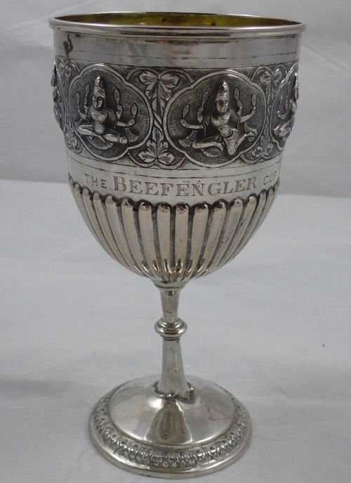 a large indian silver trophy cup for the beefengler cup 1935 - CATEGORY: ANTIQUE SILVER - DATED 1930
