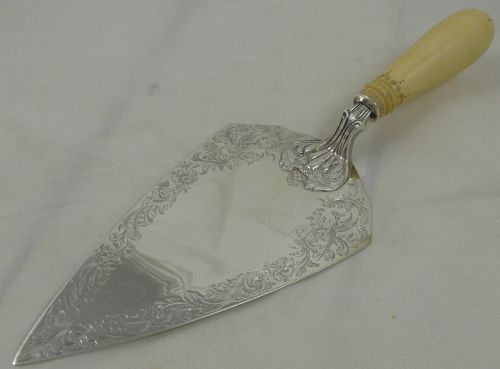 A Victorian Hallmarked Sterling Silver & Ivory Presentation Trowel Cake Slice, Elizabeth & John Eaton