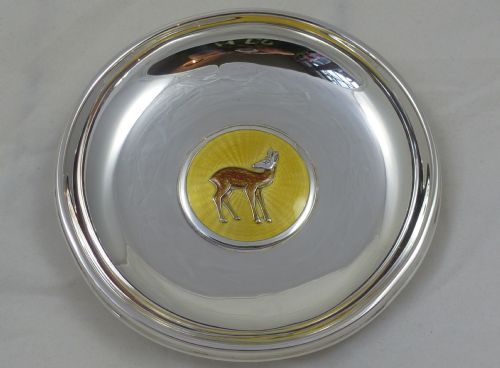 a c1920's art deco norwegian hallmarked silver and guilloche enamel dish - CATEGORY: ANTIQUE SILVER - DATED 1920