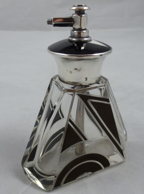 AN AMERICAN ART DECO STERLING SILVER GLASS PERFUME ATOMIZER BOTTLE - ADDITIONAL PHOTO 1
