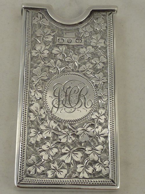 a victorian hallmarked sterling silver bright cut engraved card case - CATEGORY: ANTIQUE SILVER - DATED VICTORIAN