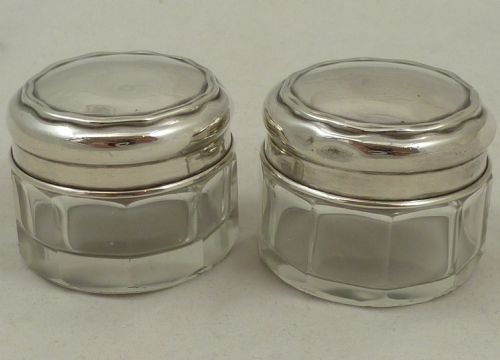 a pair of silver glass jars by w g sothers co - CATEGORY: ANTIQUE SILVER - DATED 1910