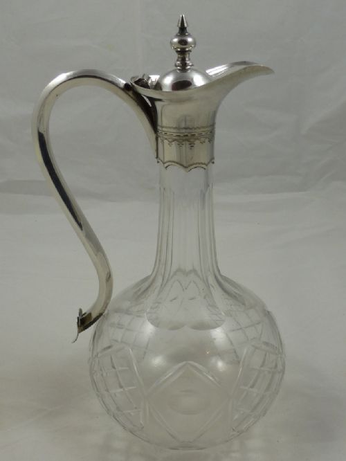 a late victorian crystal silver plated claret jug - CATEGORY: ANTIQUE SILVER - DATED VICTORIAN