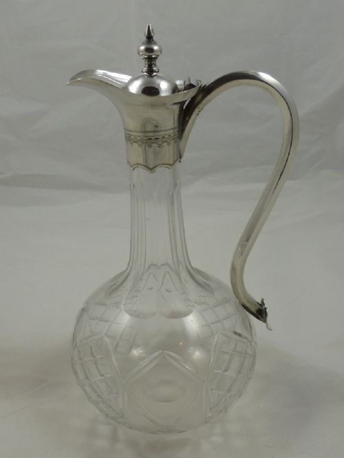 A LATE VICTORIAN CRYSTAL SILVER PLATED CLARET JUG - ADDITIONAL PHOTO 1
