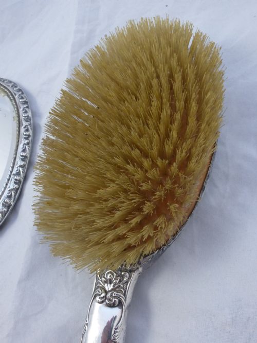 EDWARDIAN HALLMARKED STERLING SILVER HUNTING MIRROR AND BRUSH - ADDITIONAL PHOTO 7