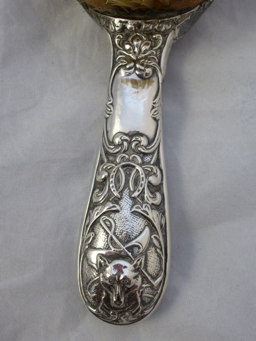 EDWARDIAN HALLMARKED STERLING SILVER HUNTING MIRROR AND BRUSH - ADDITIONAL PHOTO 8