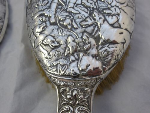 EDWARDIAN HALLMARKED STERLING SILVER HUNTING MIRROR AND BRUSH - ADDITIONAL PHOTO 9