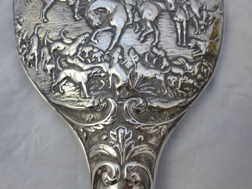 EDWARDIAN HALLMARKED STERLING SILVER HUNTING MIRROR AND BRUSH - ADDITIONAL PHOTO 10