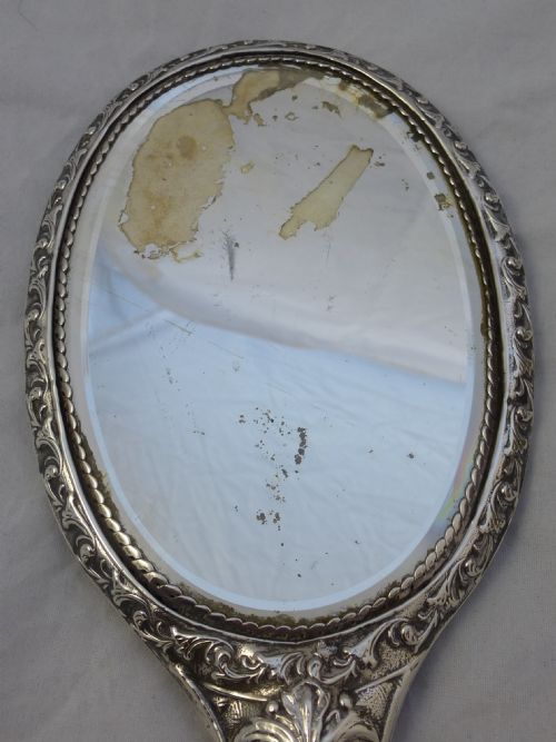EDWARDIAN HALLMARKED STERLING SILVER HUNTING MIRROR AND BRUSH - ADDITIONAL PHOTO 12