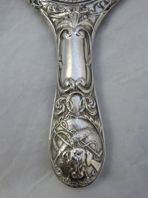 EDWARDIAN HALLMARKED STERLING SILVER HUNTING MIRROR AND BRUSH - ADDITIONAL PHOTO 13
