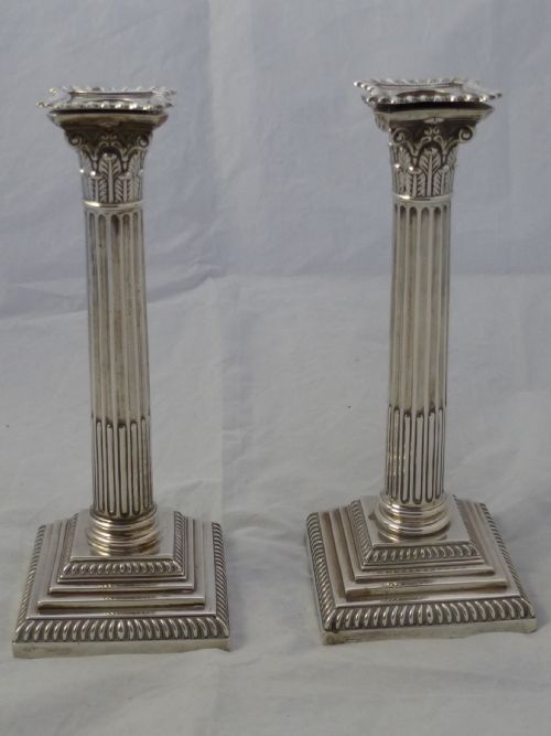 pair of goldsmiths silversmiths ltd edwardian silver candlesticks - CATEGORY: ANTIQUE SILVER - DATED EDWARDIAN