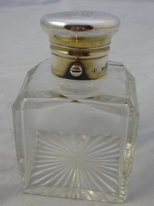 victorian silver glass perfume bottle - CATEGORY: ANTIQUE SILVER - DATED VICTORIAN