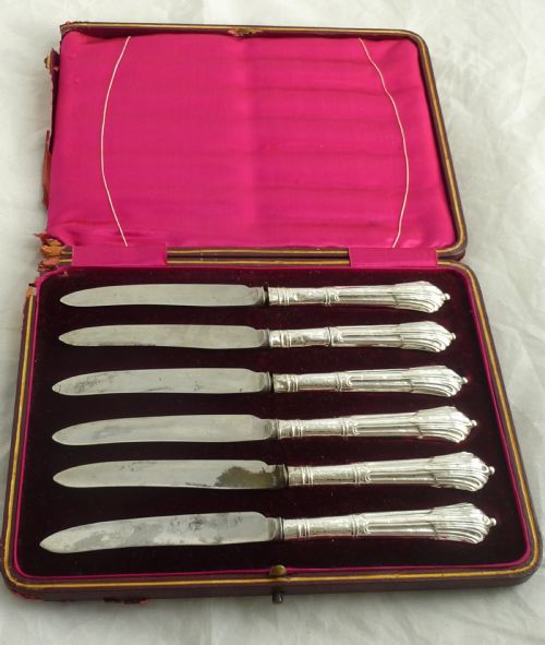 CASED SET SIX EDWARDIAN SILVER KNIVES - ADDITIONAL PHOTO 2