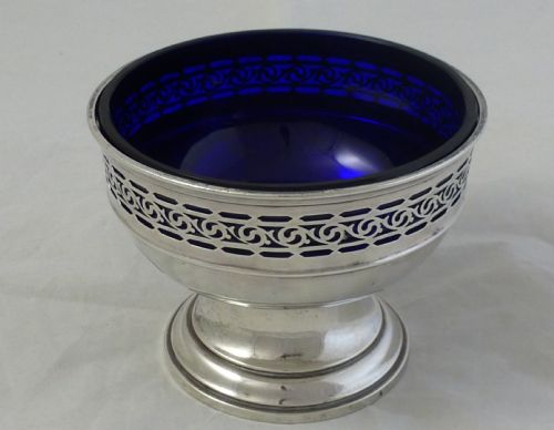 sterling silver bowl with blue glass liner - CATEGORY: ANTIQUE SILVER - DATED 1910