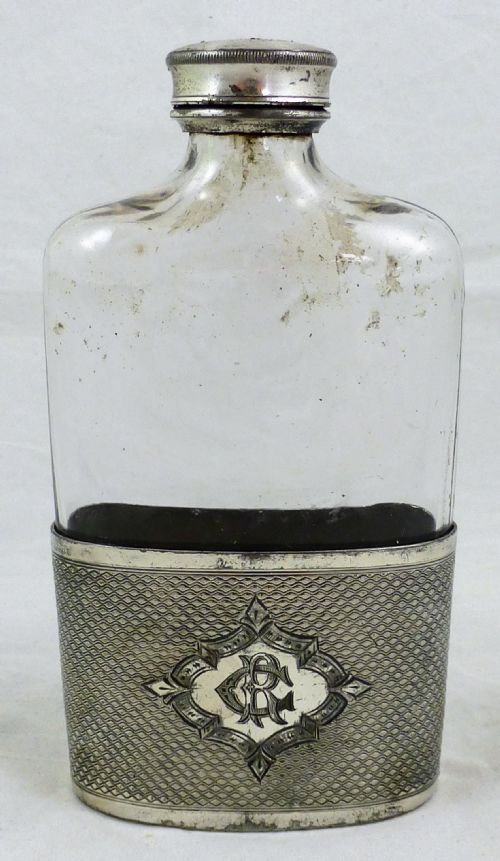 early victorian silver plated hip flask - CATEGORY: ANTIQUE SILVER - DATED 1850