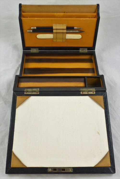 VICTORIAN LEATHER AND SIMULATED MACASSAR EBONY WRITING SLOPE - ADDITIONAL PHOTO 10