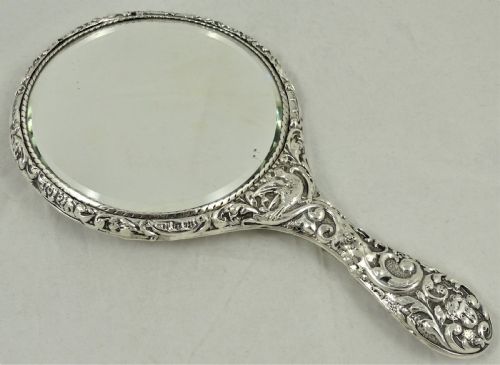 EDWARDIAN STERLING SILVER HAND MIRROR - ADDITIONAL PHOTO 9