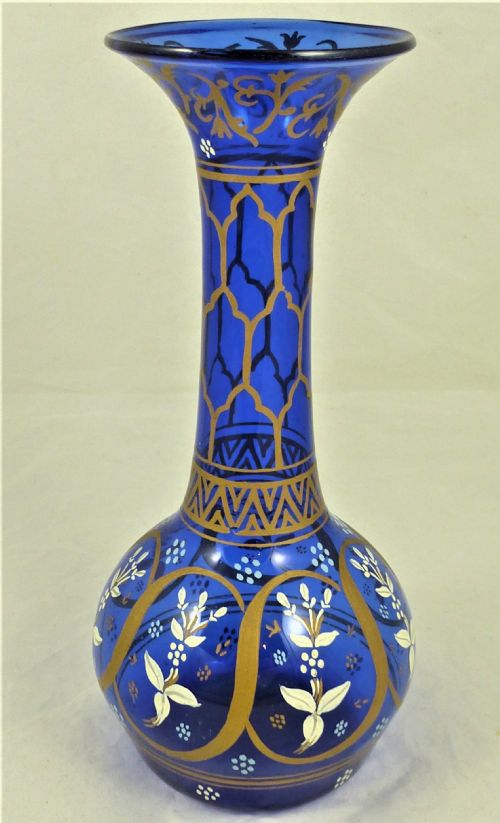 victorian bristol blue glass vase - CATEGORY: ANTIQUE GLASS - DATED VICTORIAN