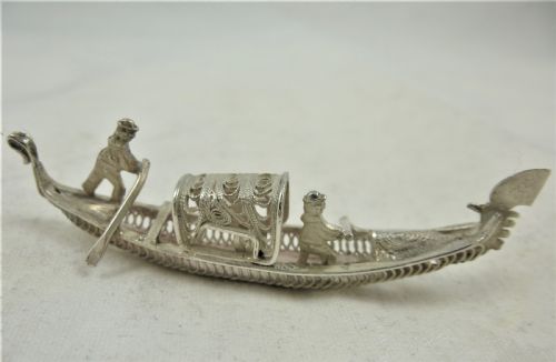 italian silver filigree miniature gondola - CATEGORY: ANTIQUE SILVER - DATED 1920