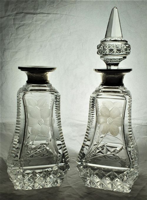 PAIR OF SILVER AND CUT GLASS PERFUME BOTTLES - ADDITIONAL PHOTO 1