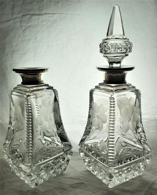 PAIR OF SILVER AND CUT GLASS PERFUME BOTTLES - ADDITIONAL PHOTO 2
