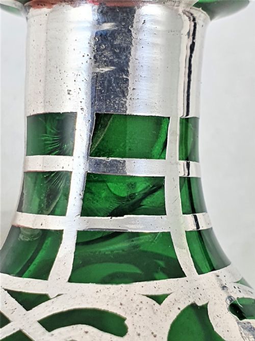 AMERICAN ART NOUVEAU GREEN GLASS SILVER PERFUME BOTTLE - ADDITIONAL PHOTO 9
