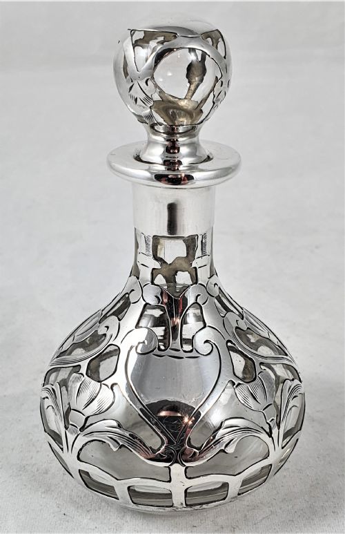 AMERICAN ART NOUVEAU GLASS SILVER PERFUME BOTTLE - ADDITIONAL PHOTO 1