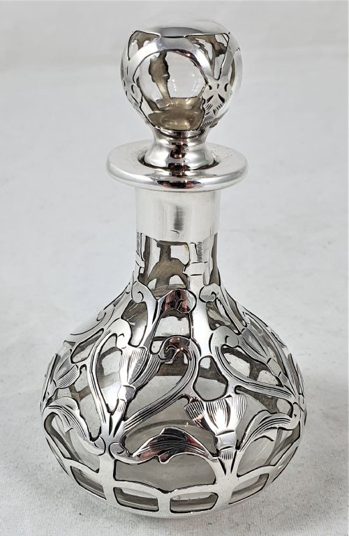 AMERICAN ART NOUVEAU GLASS SILVER PERFUME BOTTLE - ADDITIONAL PHOTO 2
