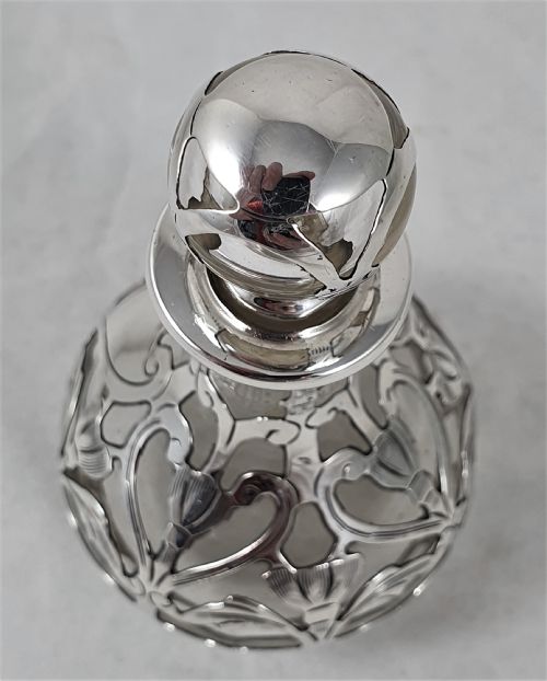 AMERICAN ART NOUVEAU GLASS SILVER PERFUME BOTTLE - ADDITIONAL PHOTO 3