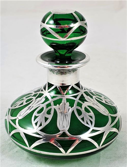 AMERICAN ART NOUVEAU GLASS SILVER PERFUME BOTTLE - ADDITIONAL PHOTO 1