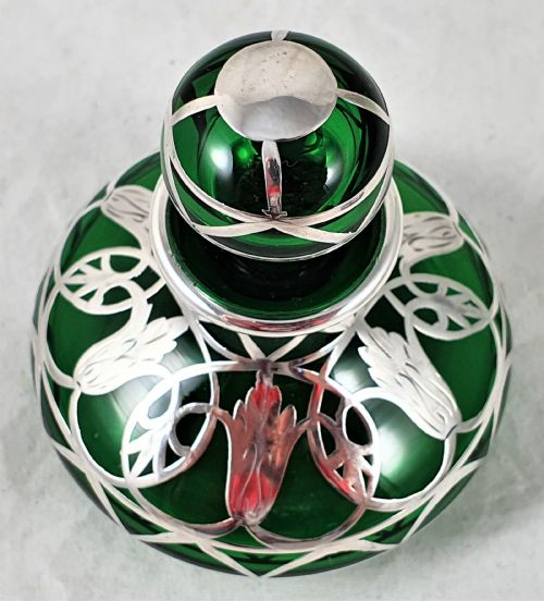 AMERICAN ART NOUVEAU GLASS SILVER PERFUME BOTTLE - ADDITIONAL PHOTO 3