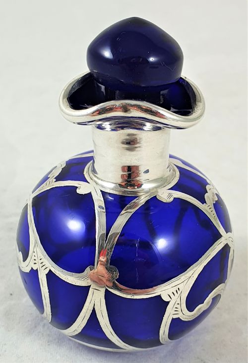 american art nouveau glass silver perfume bottle - CATEGORY: ANTIQUE GLASS - DATED EDWARDIAN