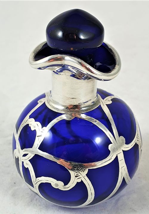 AMERICAN ART NOUVEAU GLASS SILVER PERFUME BOTTLE - ADDITIONAL PHOTO 1